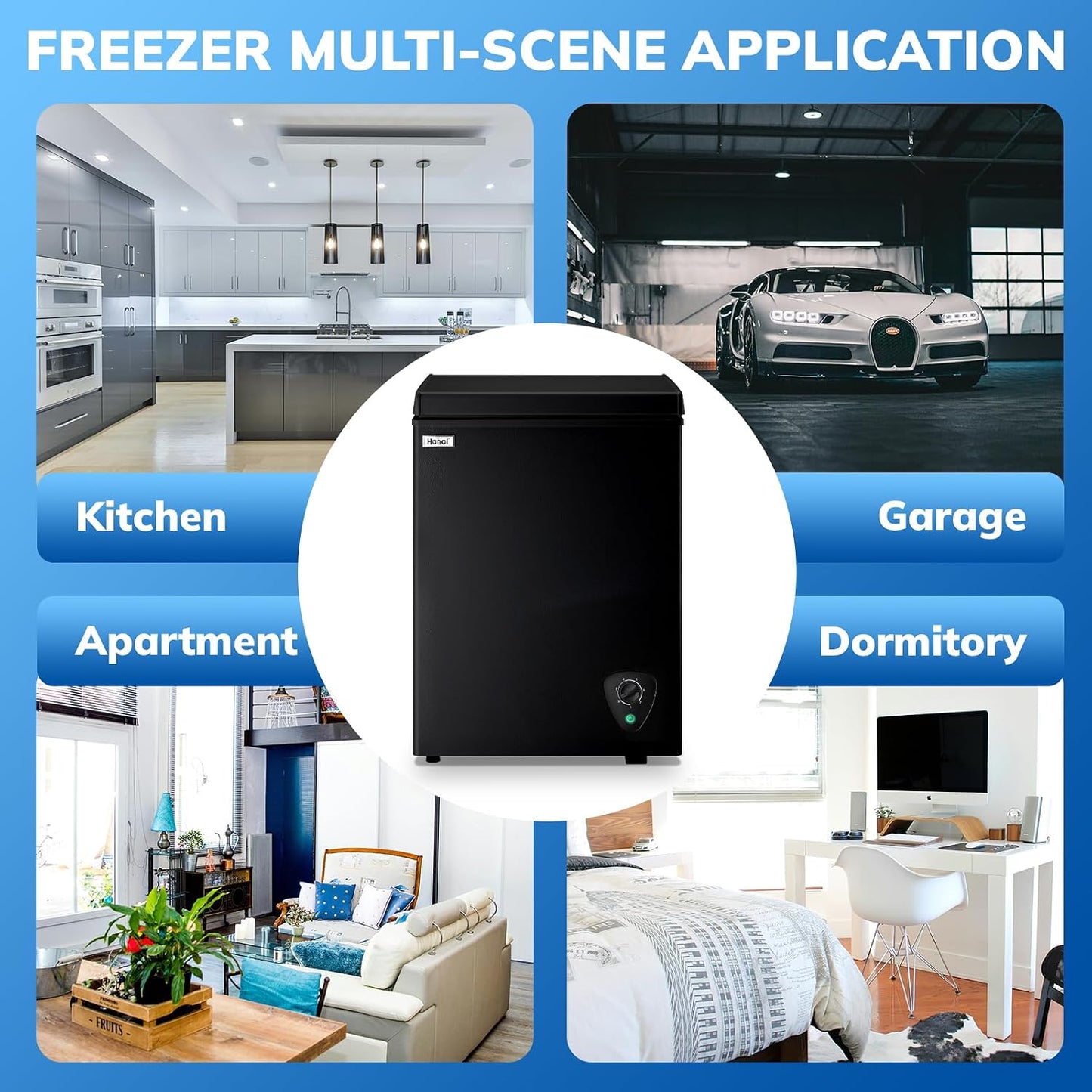 WANAI Deep Chest Freezer 3.5 Cu Ft With Storage Baskets Black for Office