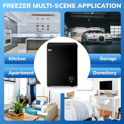 WANAI Deep Chest Freezer 3.5 Cu Ft With Storage Baskets Black for Office