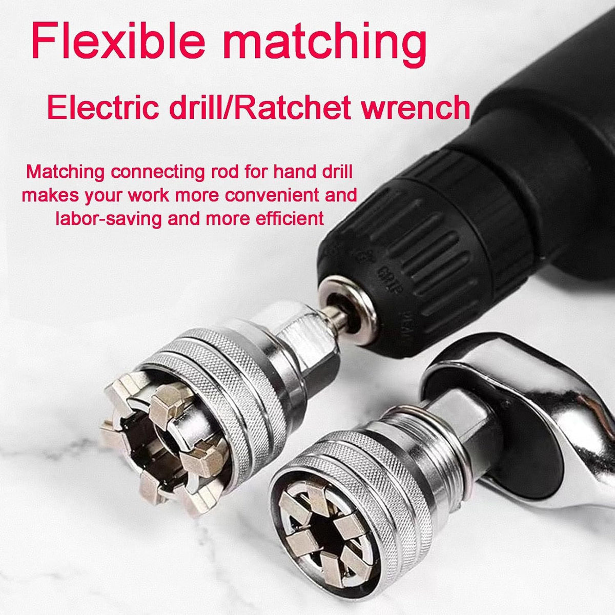 HyperionFlo Essentials 2-Piece Adjustable Universal Socket Wrench Tool Set, 10–19 mm Multi-Function Socket with 3/8-Inch Drive Adapter