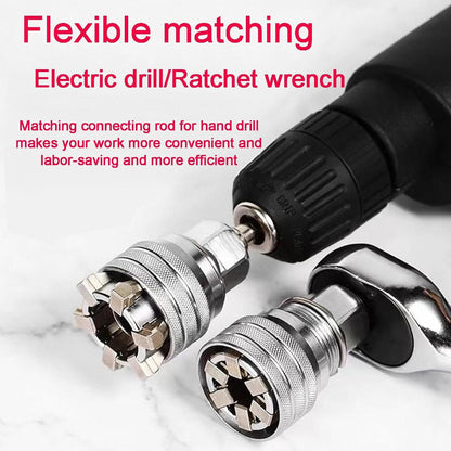 HyperionFlo Essentials 2-Piece Adjustable Universal Socket Wrench Tool Set, 10–19 mm Multi-Function Socket with 3/8-Inch Drive Adapter