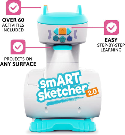 Flycatcher smART Sketcher 2.0 Projector, Step-by-Step Drawing Projector for Kids Ages 5+, 60+ Activities, Bluetooth App, Drawing & Tracing Toy, Teal & White