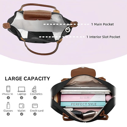 HyperionFlo Essentials Women's Nylon Tote Bag, Large Capacity Waterproof Shoulder Bags, Spacious Handbag with Metal Zipper & Compartments