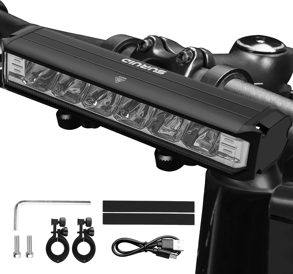 Suruid Super Bright LED Bike Light, 1800-Lumen USB-C Rechargeable Bicycle Headlight, 5-Mode Waterproof Front Light for MTB, Off-Road Cycling & Commuting
