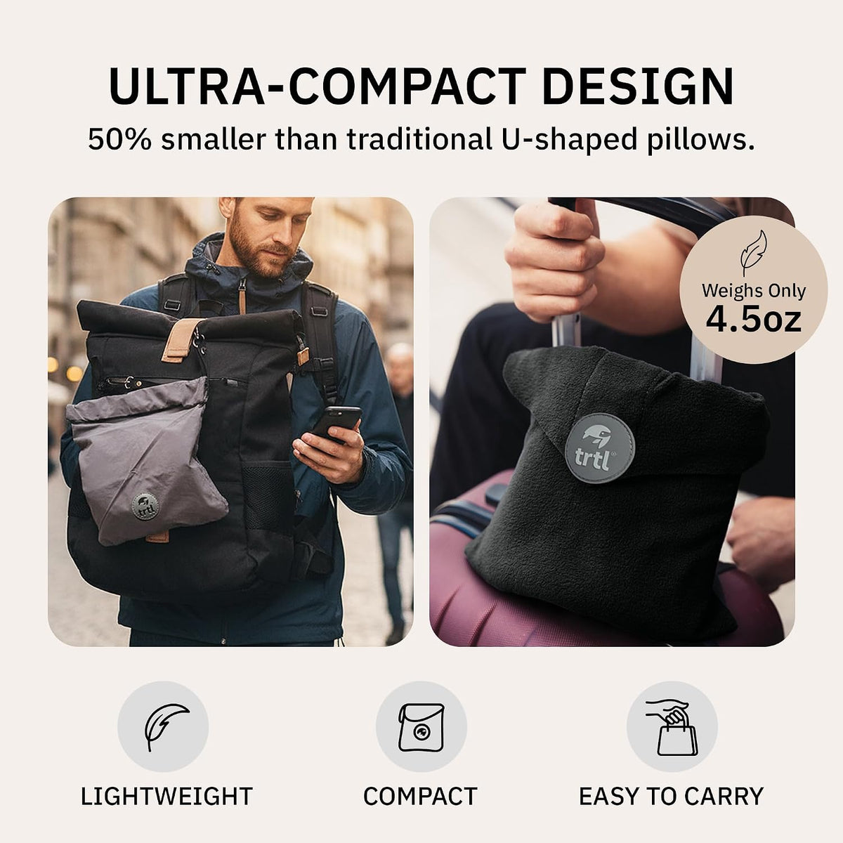Trtl Pillow - Scientifically Proven Neck Support Travel Pillow for Airplanes - Lightweight and Machine Washable - Ergonomic Design for Traveling on Cars and Trains - Black
