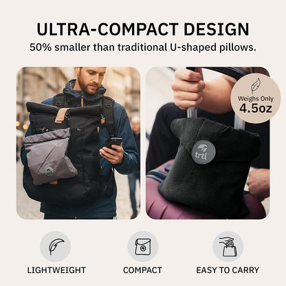 Trtl Pillow - Scientifically Proven Neck Support Travel Pillow for Airplanes - Lightweight and Machine Washable - Ergonomic Design for Traveling on Cars and Trains - Black