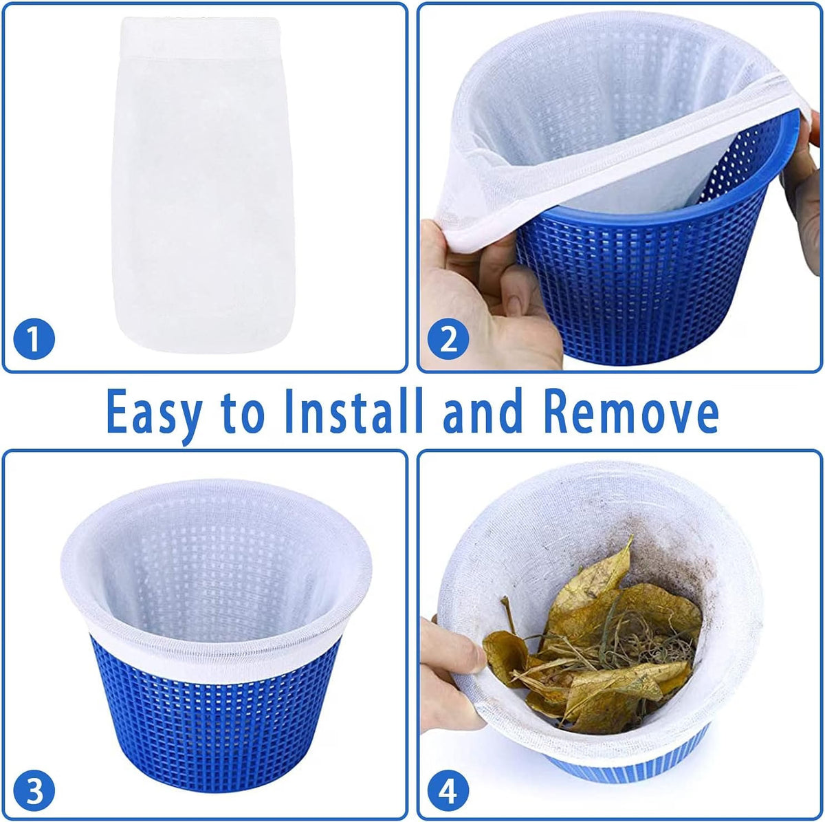 WISHDIAM 40-Pack Pool Skimmer Socks, Fine Mesh Filter Basket Socks for In-Ground & Above-Ground Pools, Hot Tub Filter Socks for Catching Leaves, Hair & Debris