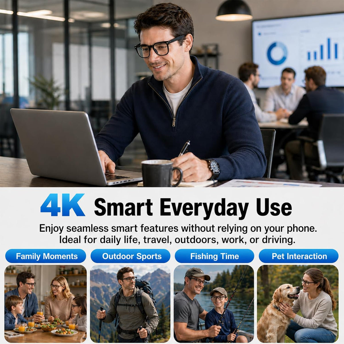 Plunthorn AI Smart Glasses | 4K Camera, Real-Time Translation, AI Assistant, Bluetooth & Open-Ear Speakers
