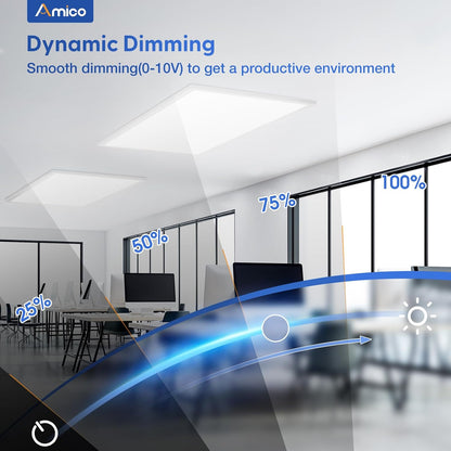 Amico 24 Pack 2x4 LED Flat Panel Light with 3CCT Selectable, 50W, ETL/FCC 4000K/5000K/6500K, 30W/40W/50W, 0-10V Dimmable, 6250LM Super Bright LED Drop Ceiling Fixtures for Office Meeting Classroom