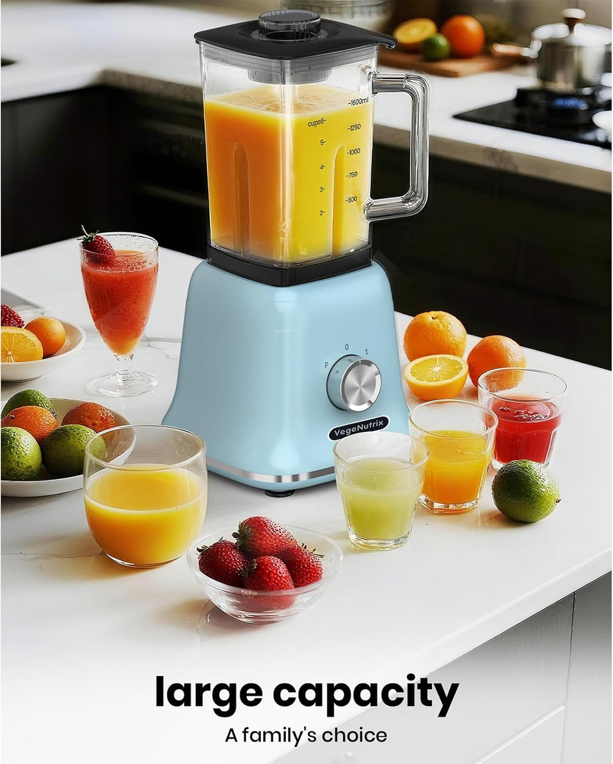 Countertop Blender, Smoothies and Kitchen Use, Smoothie Maker 58Oz Glass Jar With To-Go Cup, Countertop Design, Kitchen Appliance, Ice Crushing, Milkshake, Self-Cleaning, 25000PRM