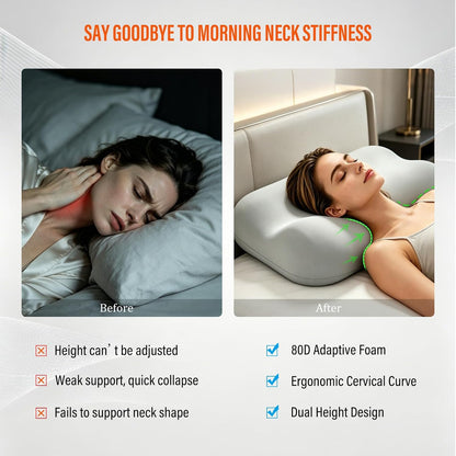 CCidea Cervical Neck Pillow for Neck Pain Relief - 80D Cloud-Like Memory Foam Bed Pillow, 9 Ventilation Channels, Dual Height for Side, Back & Stomach Sleepers, 2 Ice Silk Cooling Pillowcases, Queen