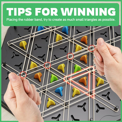 Hcusus Chain Triangle Chess Game, Strategy Board Game for Kids & Adults, 2-4 Player Triangle Rubber Band Game with 84 Pieces, 50 Rubber Bands & Storage Bag