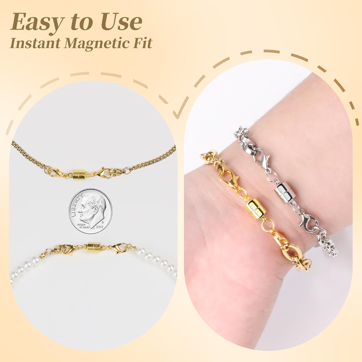 SUTQIGUI Magnetic Necklace Clasp Set, 12-Pack Double Lobster Clasp Necklace Extenders, Gold & Silver Magnetic Jewelry Closures for Necklaces & Bracelets