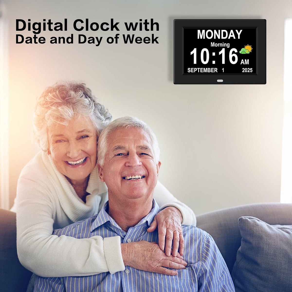 HyperionFlo Essentials 10-Inch Digital Clock for Seniors, Large Display Calendar Clock with Day & Date, 12 Alarms, Medication Reminders, Auto Dimming & Remote Control, Black