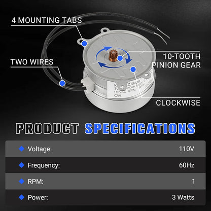 A43RA/I43RA Synchron Clock Motor 110V Fit for C Style Hansen Movements, Haydon Glo-Dial E100-AH, Vintage Cleveland Neon Wall Clocks, CW 10T 1RPM 60HZ 3W, 4 Mount Tabs, Round Shape