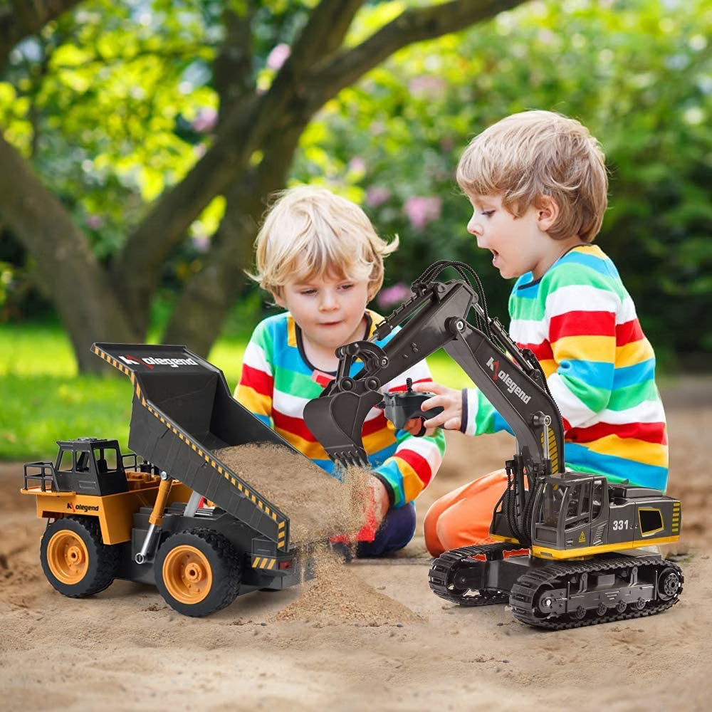 Remote Control Dump Truck Toy, 1:18 Scale 4WD RC Construction Vehicle with Working Dump Bed, LED Lights & Engine Sounds, Rechargeable Battery, All-Terrain Truck for Kids Ages 3–12
