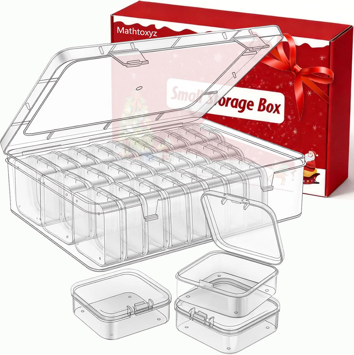 Mathtoxyz Bead Organizer Box, 30-Piece Clear Plastic Storage Containers with Hinged Lids, Stackable Mini Boxes for Beads, Jewelry, Crafts, Nails & Small Parts