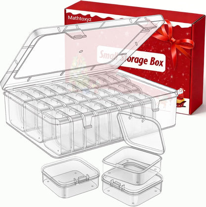 Mathtoxyz Bead Organizer Box, 30-Piece Clear Plastic Storage Containers with Hinged Lids, Stackable Mini Boxes for Beads, Jewelry, Crafts, Nails & Small Parts