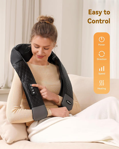 KNQZE Neck Massager with Heat, 4D Deep Tissue Shiatsu Kneading Massage, Adjustable Intensity, Full Body Massager for Neck, Back, Legs & Feet, Carbon Black