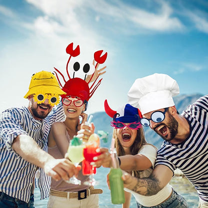 Qunonaty 24-Piece Funny Party Hats & Sunglasses Set, 12 Assorted Novelty Hats and 12 Funny Glasses for Photo Booth Props, Costume Parties & Celebrations