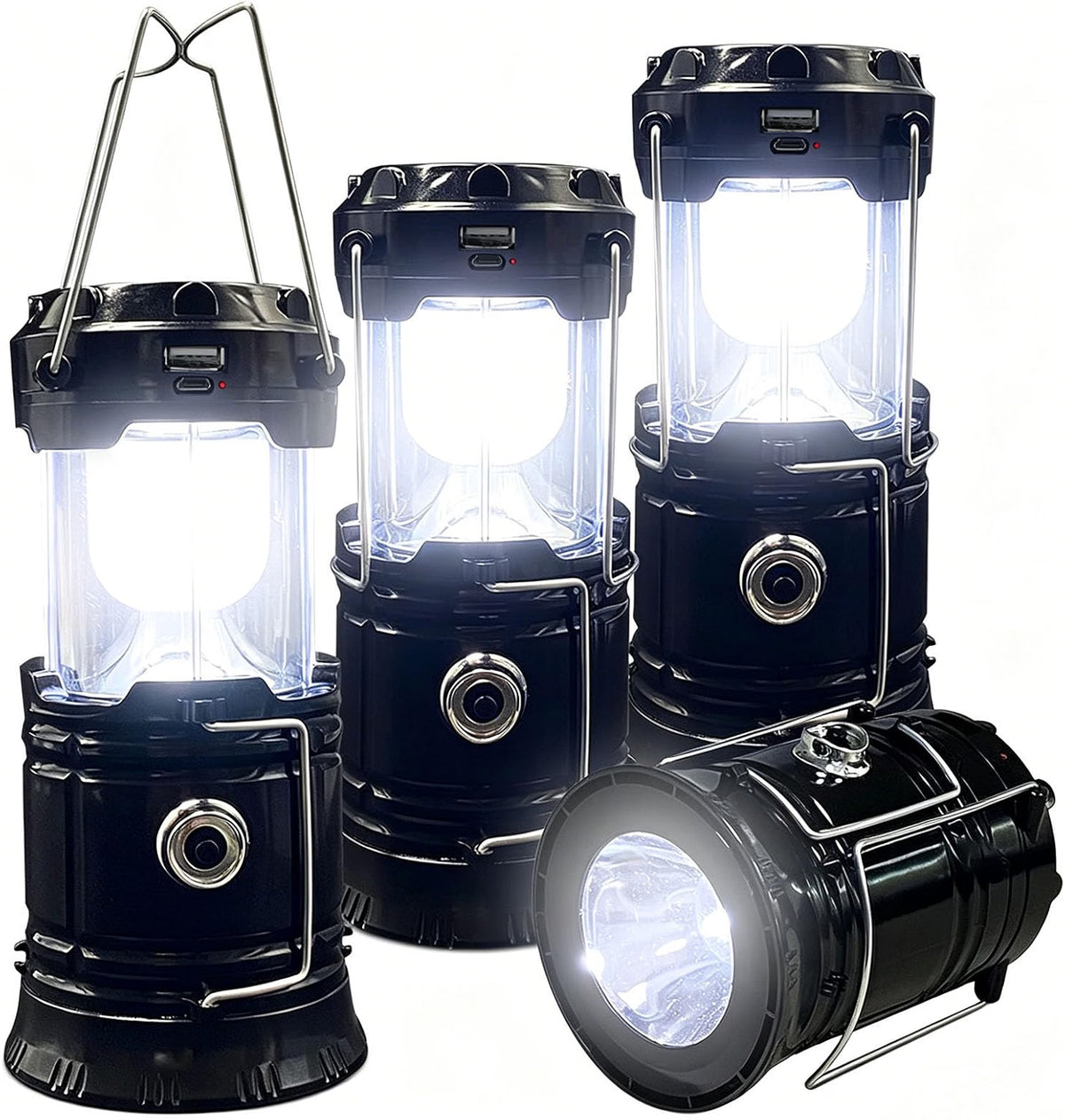 XTAUTO Collapsible Solar/USB Rechargeable LED Camping Lantern, 4-Pack
