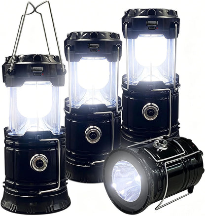 XTAUTO Collapsible Solar/USB Rechargeable LED Camping Lantern, 4-Pack
