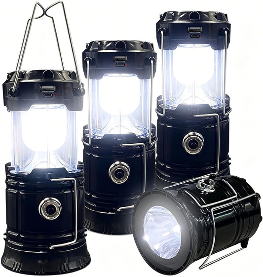 XTAUTO Collapsible Solar/USB Rechargeable LED Camping Lantern, 4-Pack