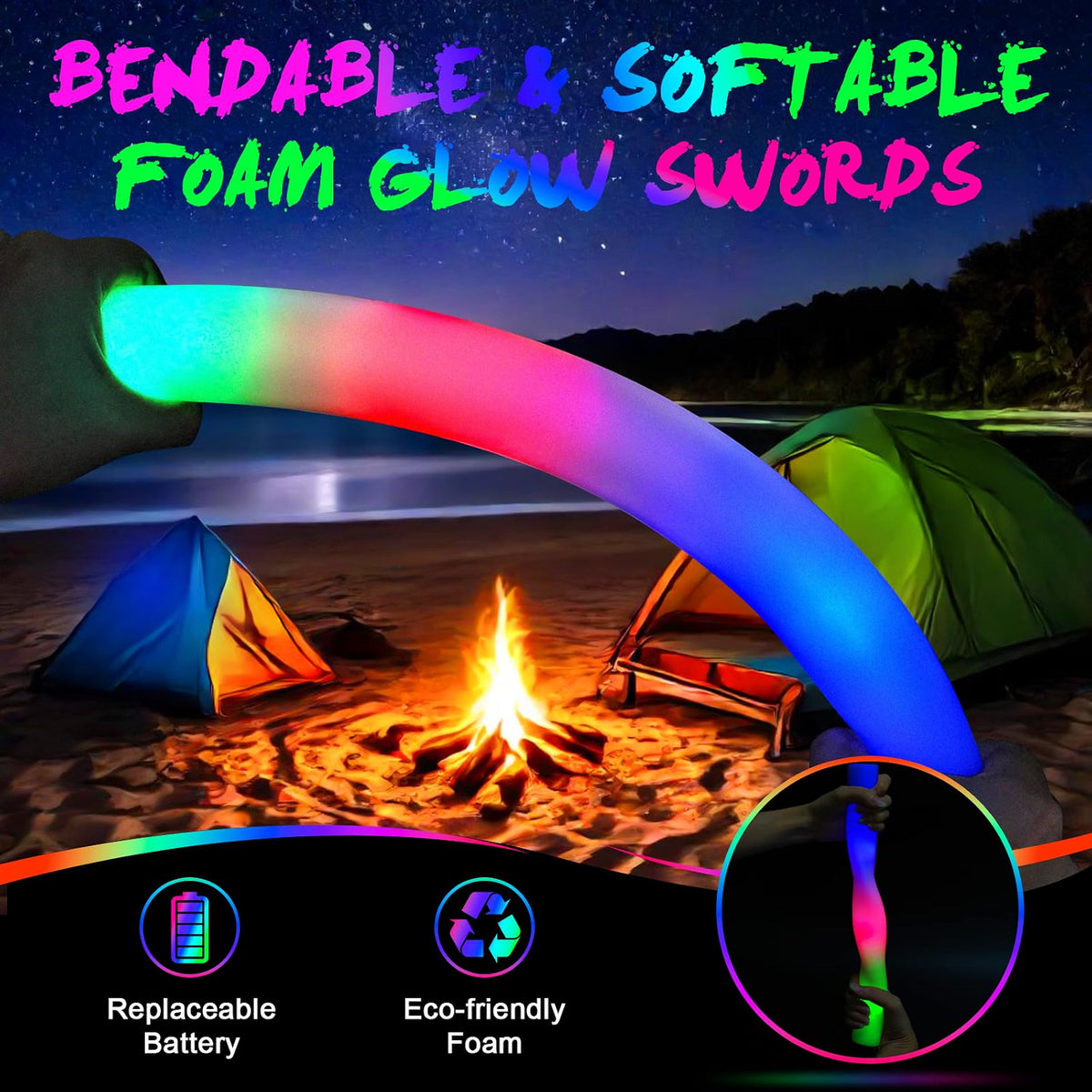 wellent 64 Pack Foam Glow Sticks, Bulk LED Foam Light Up Sticks with 3 Flashing Modes, Colorful Party Supplies for Weddings, Birthdays, Concerts & Halloween