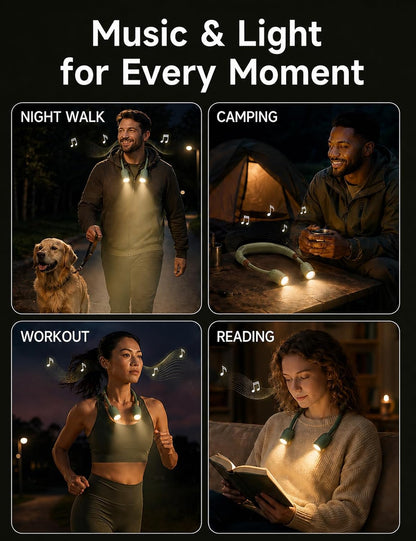 KooBinKoo MF-D10 Neck Speaker with LED Light | Bluetooth 5.3 Wearable Speaker & Hands-Free Reading Lamp, 20-Hour Audio & 48-Hour Light