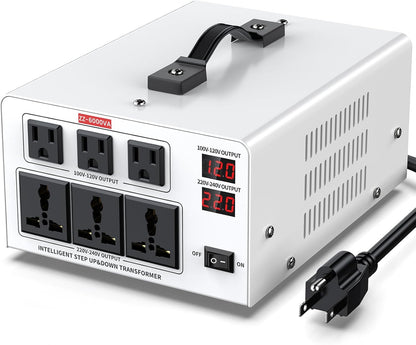 6000VA Step Up/Down Voltage Transformer Converter 110/120V to 220/240V Auto Input Recognition,3 US & 3 Universal Outlets, LCD Display,for Home Appliances,International Travel, Workshop, Power Tool