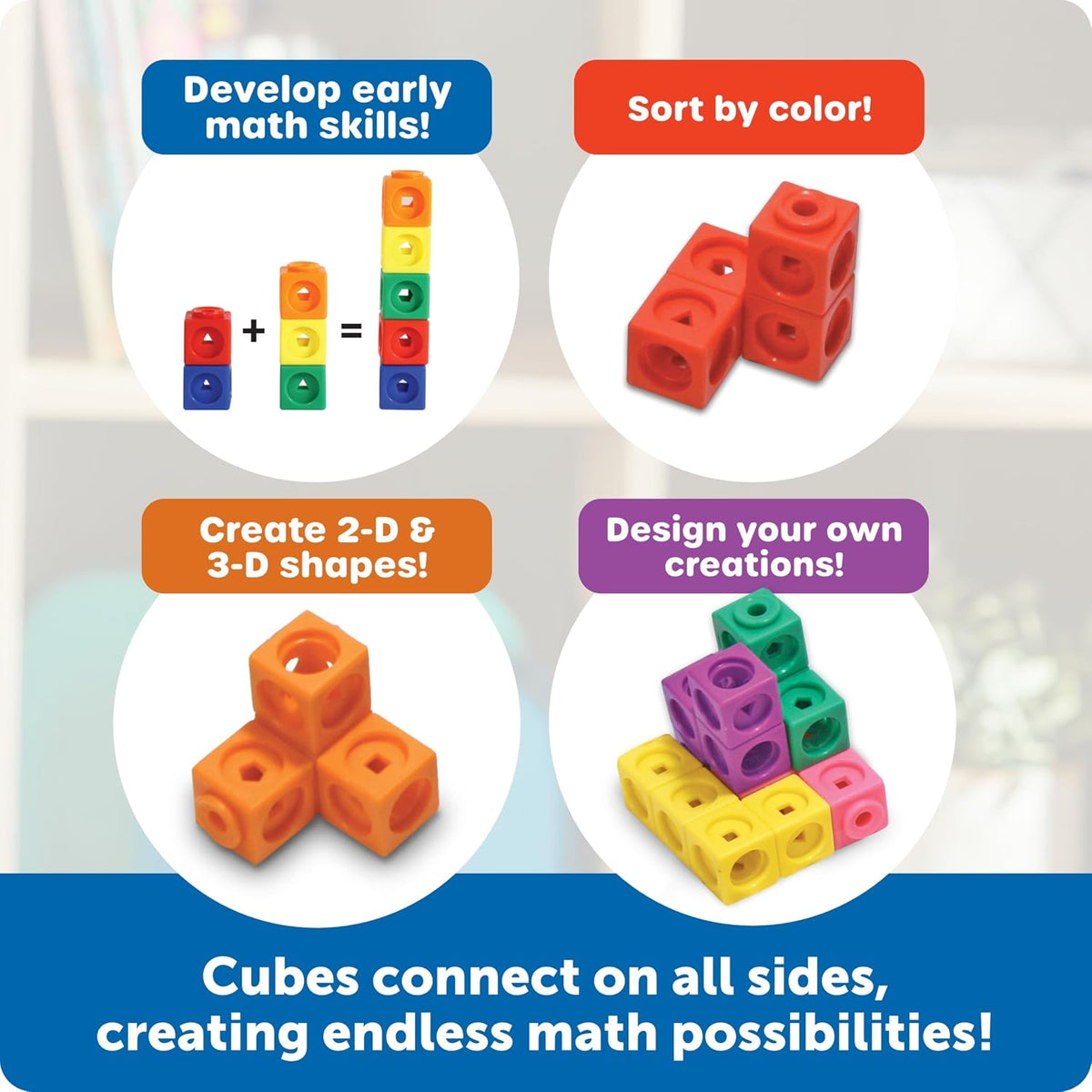 Learning Resources MathLink Cubes, Set of 100, Interlocking Math Manipulatives for Ages 5+, Kindergarten STEM Activities, Counting, Addition, Subtraction & Patterning