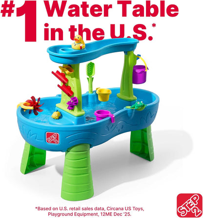 Step2 Rain Showers Splash Pond Toddler Water Table, Outdoor Kids Water Sensory Table with 13-Piece Water Toy Accessories, STEM Water Play, Ages 18+ Months, Blue & Green