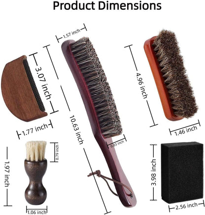 5 Pcs Felt Cowboy Hat Cleaning Brush Set, Horsehair Clothes Shoe Brush Kit Removes Dust, Lint, Pet Hair & Sweatband Buildup, for Fedoras, Western Hats, Baseball Caps, Suits, Leather Shoes & Boots