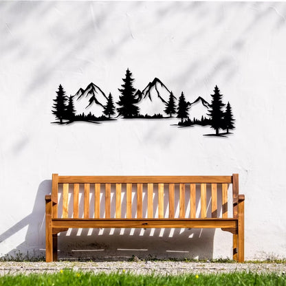 Xedatric Mountain Forest Metal Wall Art 15x44 Inch Nature Landscape Decor Large horizontal evergreen trees wall art for living room. Housewarming gift for nature lovers. Indoor decor.