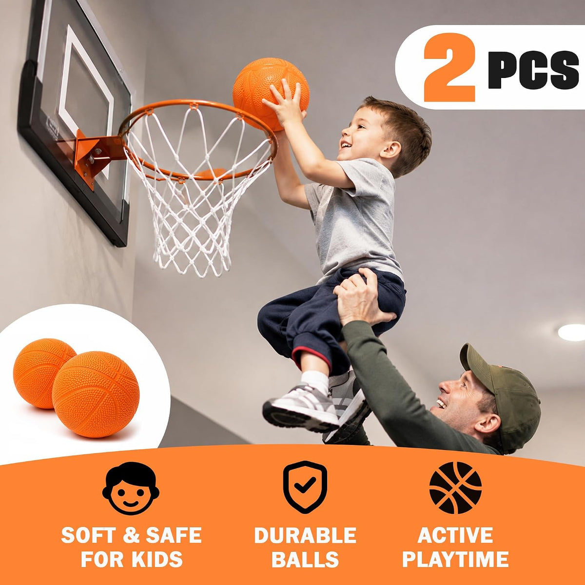 Botabee Kids Mini Basketballs, 2-Pack 6-Inch Soft Rubber Basketballs for Toddlers & Young Children, Lightweight Indoor & Outdoor Play Balls, Orange