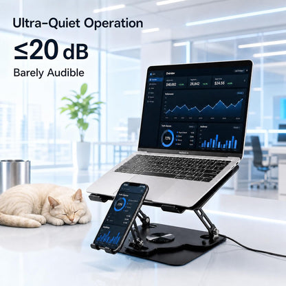 Laptop Cooling Pad with Detachable Fan & Cooler (USB A-C Port) 2-in-1 Adjustable Laptop & Phone Stand, Ultra-Quiet, 360° Rotatable Base, Carbon Steel Framework for Laptops Up to 17 Inch