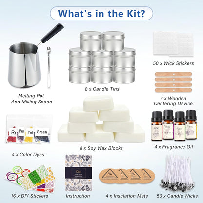 Yzoo Complete Candle Making Kit for Adults & Beginners, 151-Piece DIY Soy Candle Making Set with Wax Melter, Fragrance Oils, Dyes, Wicks, Candle Tins & Accessories