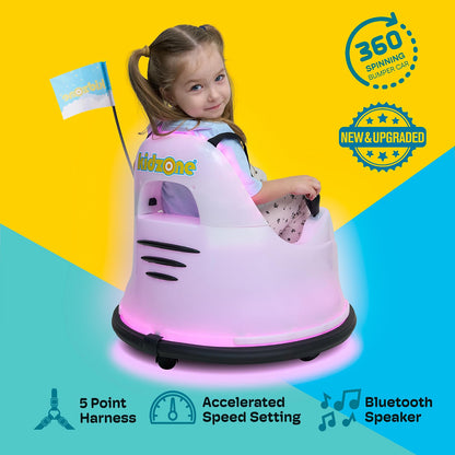 Kidzone Smart Bumper Car for Toddlers & Kids, 12V Electric Ride-On with APP & Remote Control, LED Lights, Bluetooth Music, 360° Spin, 66-Lb Capacity, Blue