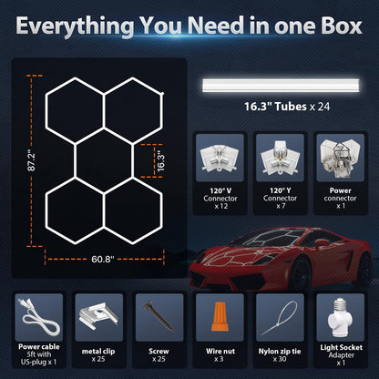 Hexagon Garage Lights: 168W 5 Grids LED Garage Lights - Easy Install 6500K Super Bright Honeycomb Light for Workshop Warehouse Car Detailing Shop Exhibition Hall Gym