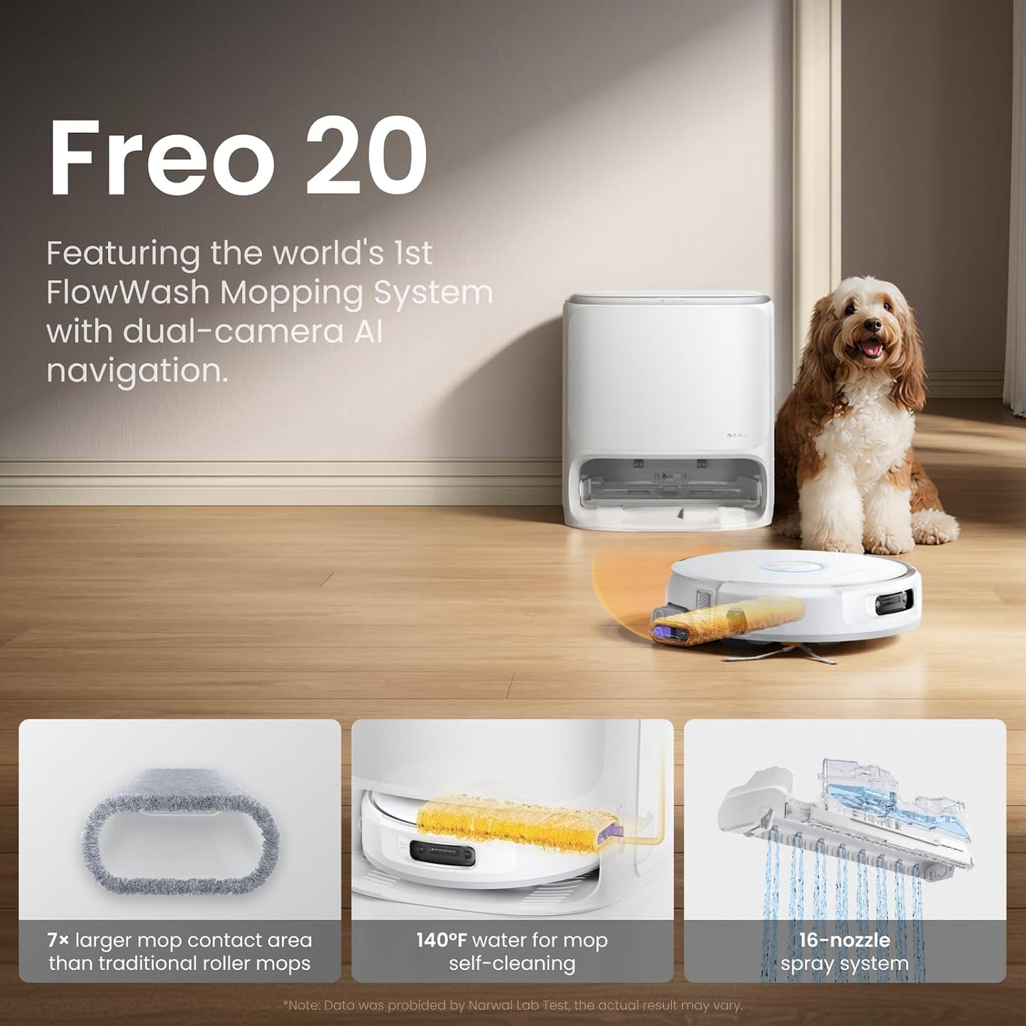 NARWAL Freo 20 Robot Vacuum and Mop, 31,000Pa, FlowWash Mop, TwinAI Obstacle Avoidance