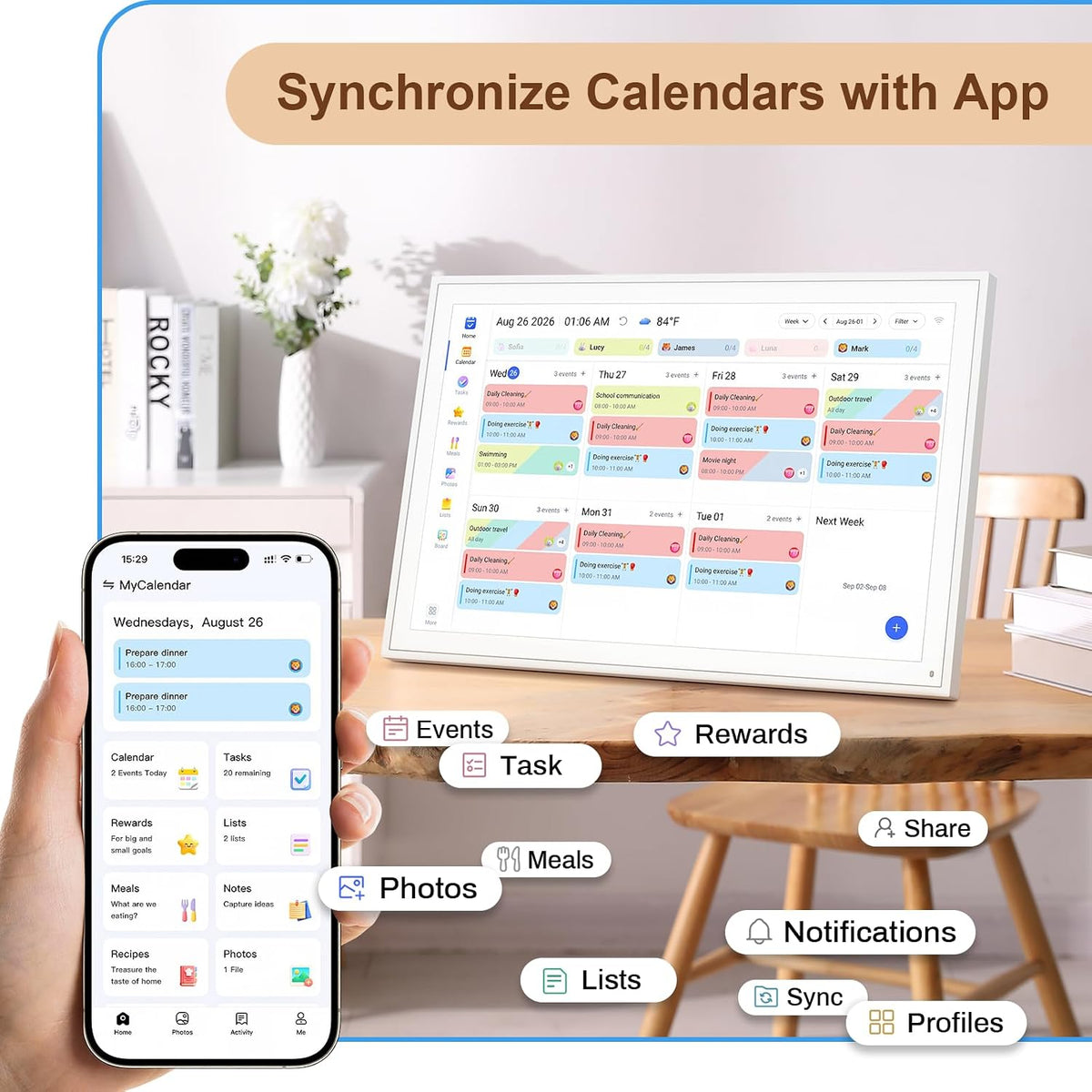 Digital Calendar, 16inch Smart WiFi Electronic Calendar&Chore Chart, IPS Touch Screen HD Display for Family Schedules, Share Moments Instantly from Anywhere (White)
