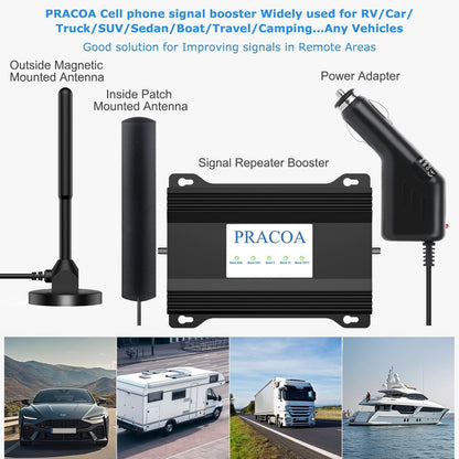 RV Cell Phone Signal Booster Car Truck RV Cell Phone Booster Car Vehicle SUV Support All Carriers AT&T T Mobile Verizon Signal Booster Car Cell Booster for RV 5G 4G LTE 3G Band 13/12/17/5/4/66/2/25