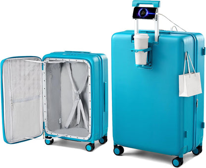Hanke 28-Inch Expandable Luggage with Spinner Wheels, Top-Opening Hard Shell Suitcase with Cup Holder, TSA Lock, USB Port & 130L Capacity, Caribbean Blue