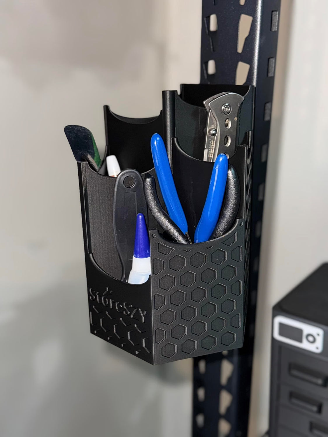 HyperionFlo Essentials Magnetic Zip Tie Holder Tool Organizer, Rubberized Magnetic Grip, Tall Multi-Pocket Storage, Red