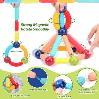 COUOMOXA Magnetic Building Blocks for Toddlers, 42-Piece STEM Educational Magnetic Stick Montessori Construction Set for Kids Ages 3-5, ABS Preschool Learning Toy for Boys & Girls