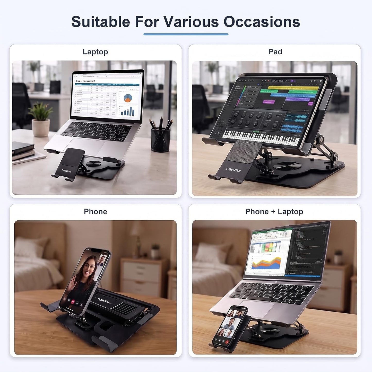 Laptop Cooling Pad with Detachable Fan & Cooler (USB A-C Port) 2-in-1 Adjustable Laptop & Phone Stand, Ultra-Quiet, 360° Rotatable Base, Carbon Steel Framework for Laptops Up to 17 Inch