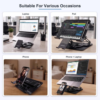 Laptop Cooling Pad with Detachable Fan & Cooler (USB A-C Port) 2-in-1 Adjustable Laptop & Phone Stand, Ultra-Quiet, 360° Rotatable Base, Carbon Steel Framework for Laptops Up to 17 Inch