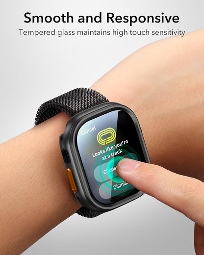 ESR Case for Apple Watch Ultra 4/3/2/Ultra 49mm, Aluminum Alloy Protective Case with 2-Pack Armorite Glass Screen Protectors, Military-Grade Protection, Black