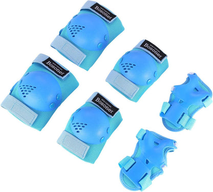 BOSONER Kids/Youth Knee Pads, Elbow Pads & Wrist Guards Set for Ages 3-15, Protective Gear for Roller Skating, Cycling, BMX, Skateboarding & Scooter Riding, Blue