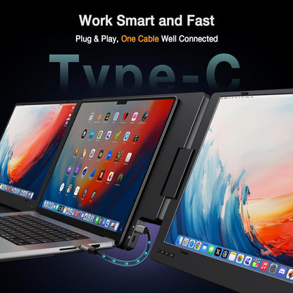 KYY Extensor de pantalla para laptop de 15.6", Monitor portátil FHD IPS de 1080P, un solo cable USB-C, triple monitor, pantalla dual de viaje para laptops de 12"-17", rotación de 360° y soporte, X90D (Requiere controlador)