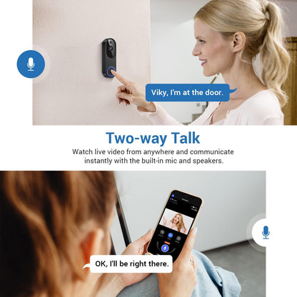 SearByte 1080P Wireless Video Doorbell Camera, Battery Powered with Color Night Vision, 2-Way Audio, Motion Alerts, 2.4GHz Wi-Fi